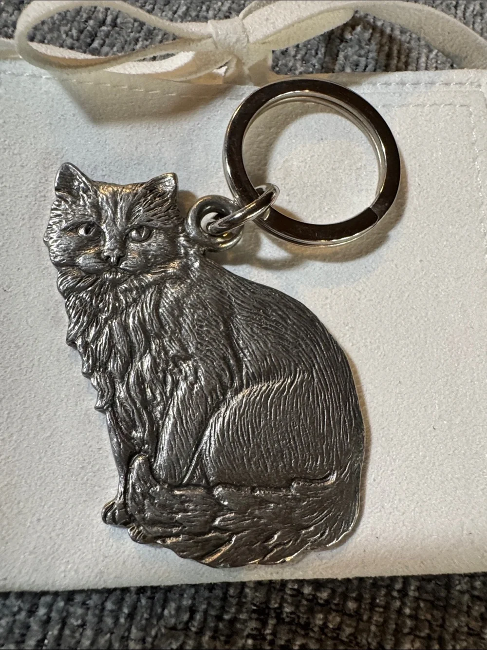 Pewter Cat Keychain - Silver Cat Keyring